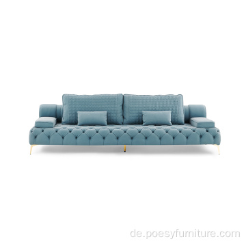 Klassische Möbel Edelstahl Leder -Knopf -Sofa Set